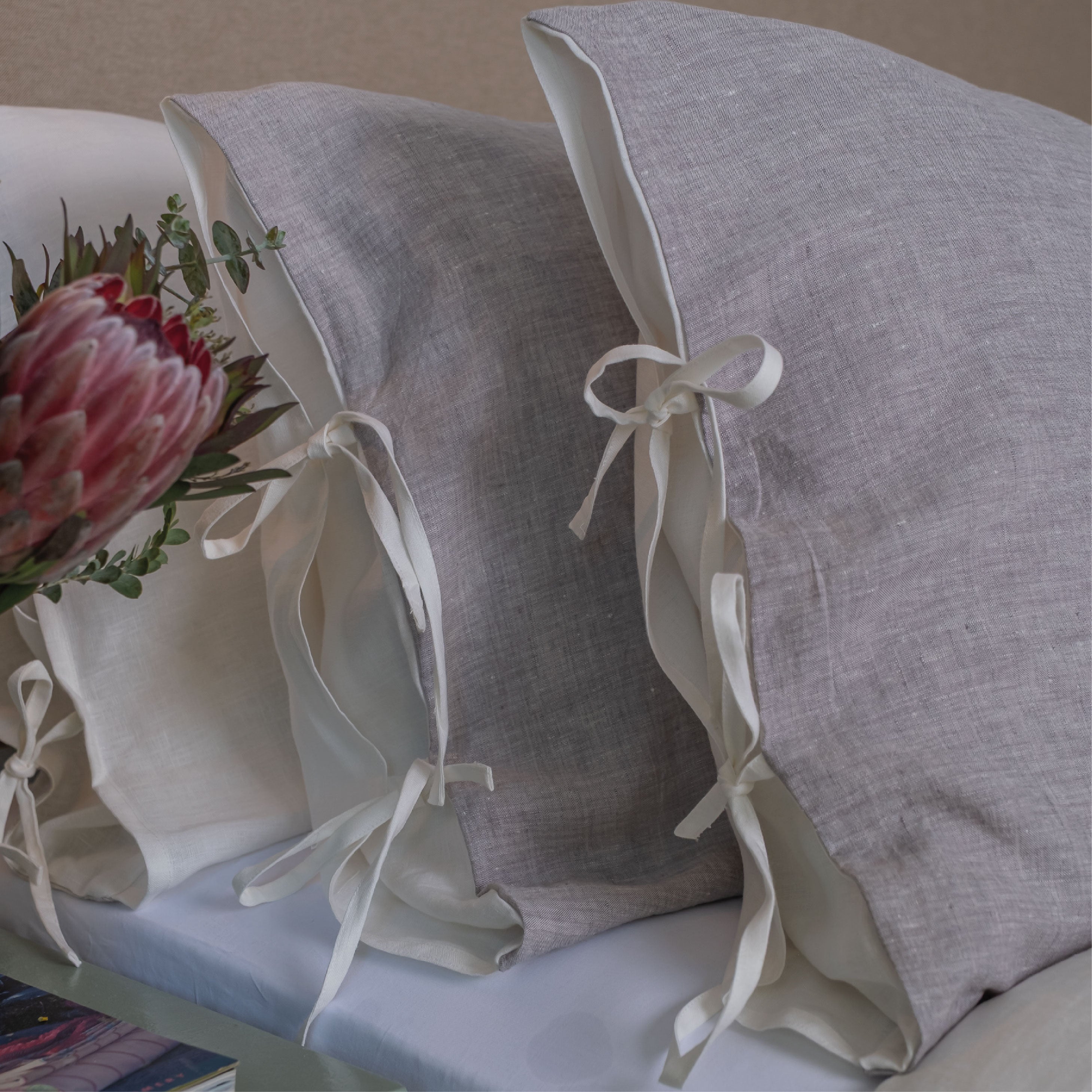 Set Cubre Plumón Lino Reversible Gris Claro