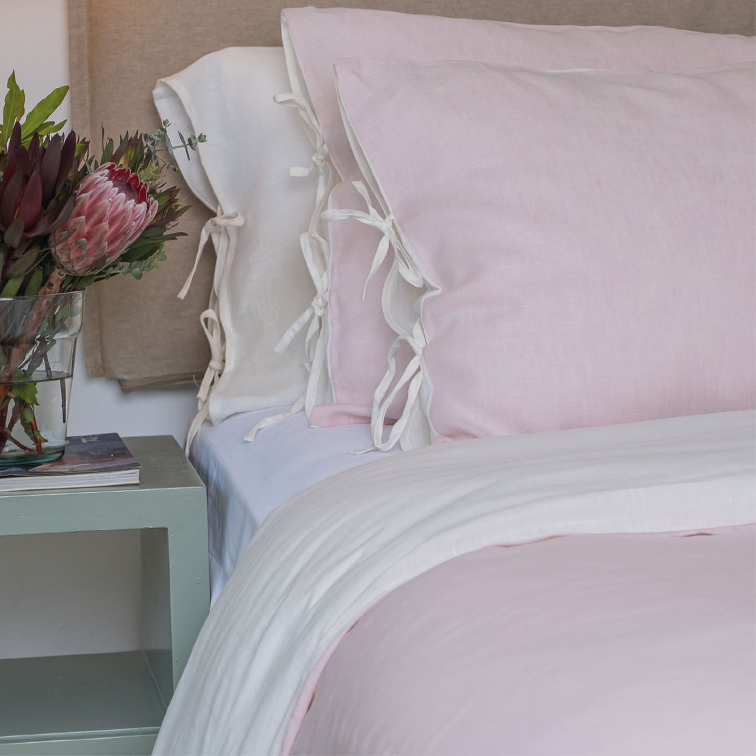 Set Cubre Plumón Lino Reversible Rosado