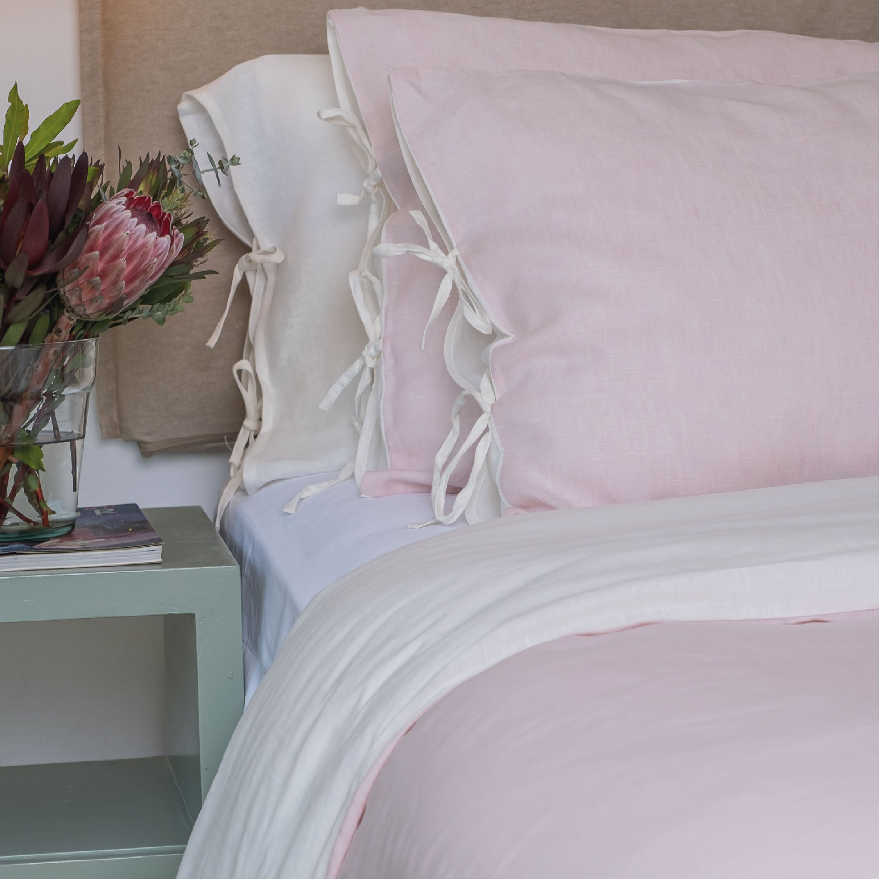 Set Cubre Plumón Lino Reversible Rosado